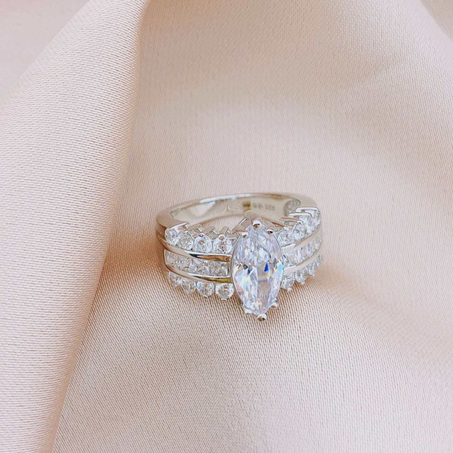 925 Silver CZ Wedding Bridal Engagement Ring