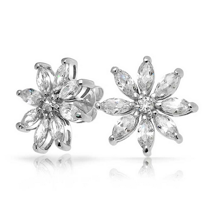 925 Silver Flower CZ Stud Earring