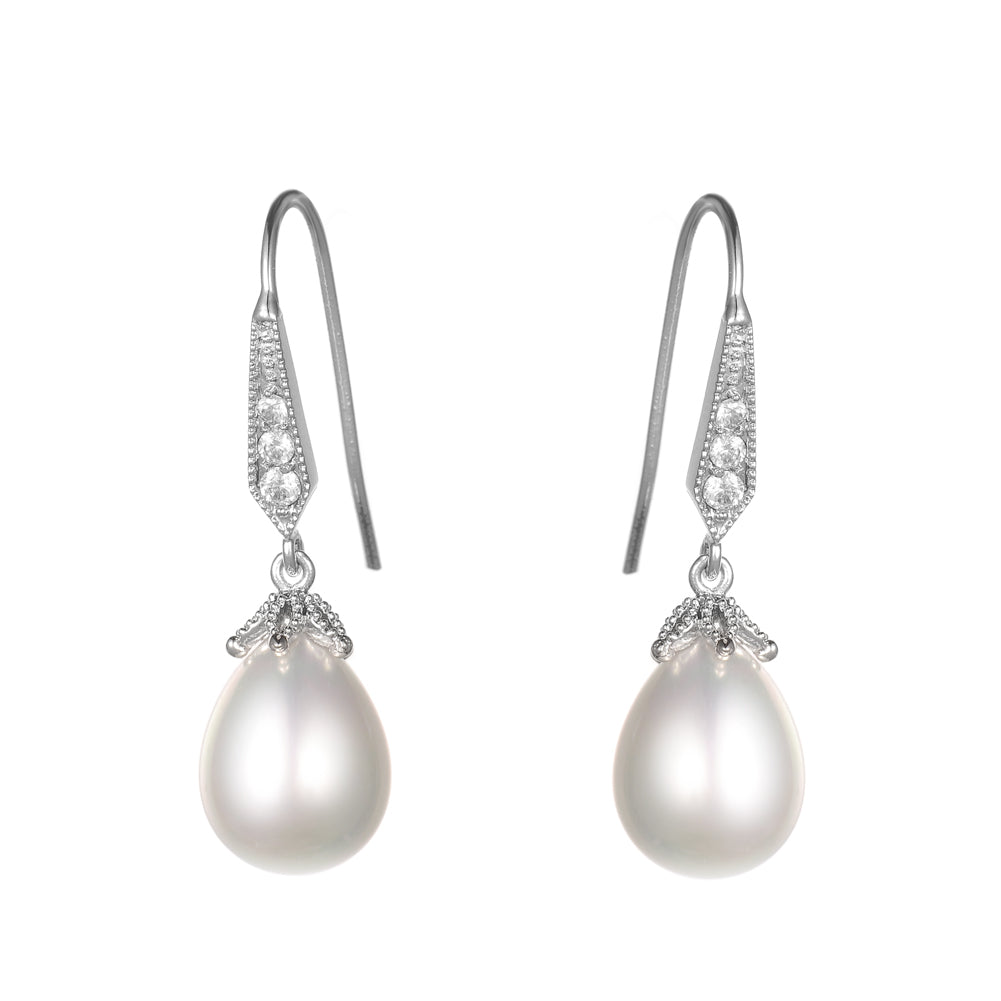 Women's Fashion CZ Bridal Wedding Pearl Earring
