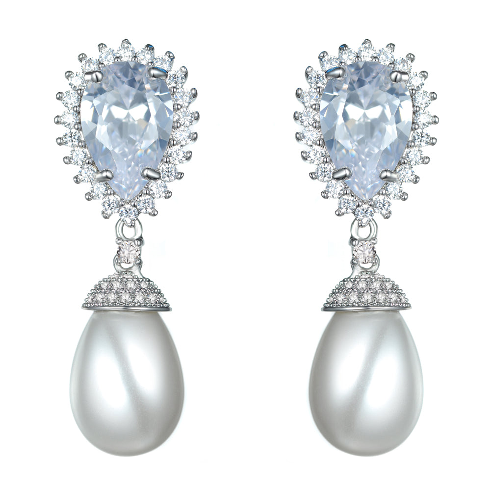 Women's Fashion CZ Bridal Wedding Pearl Earring
