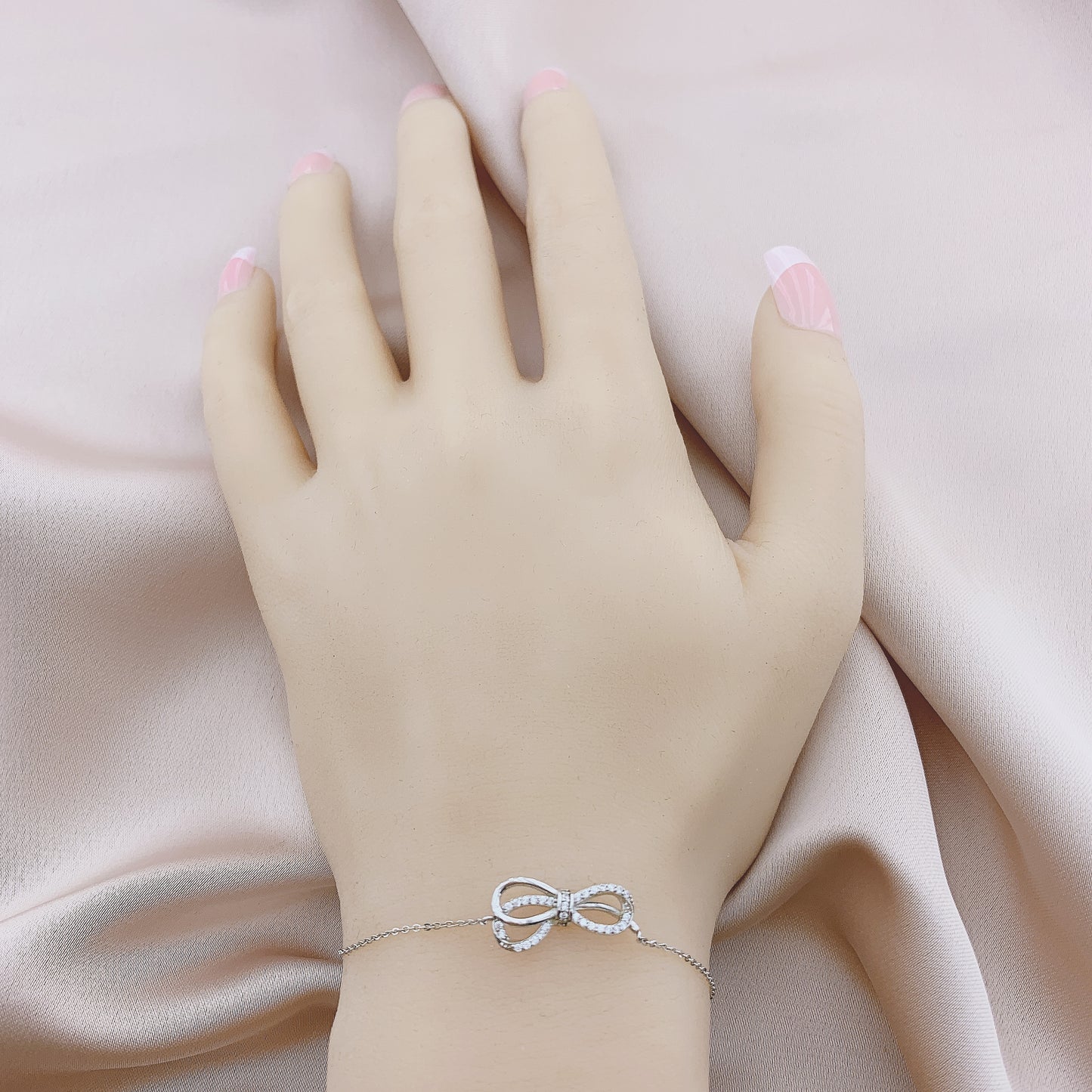 925 Silver Ribbon bow CZ Bracelet