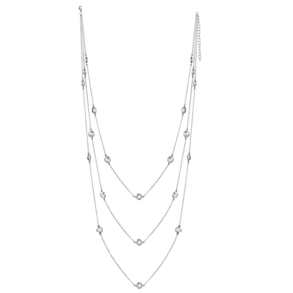 925 Silver CZ Long Necklace