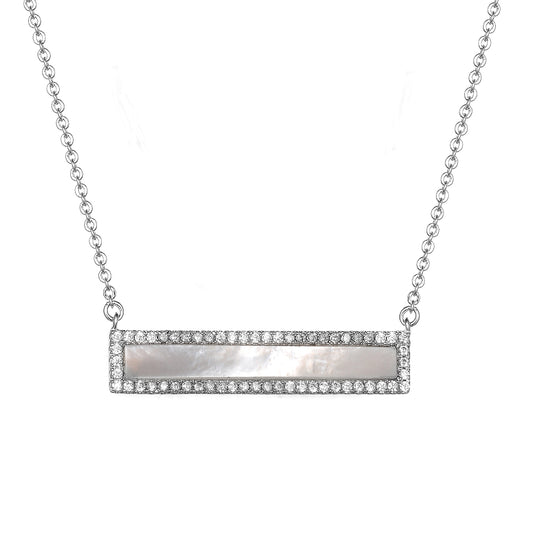 Women's Fashion CZ Turquoise Onlyx Mother of Pearl Bar Necklace