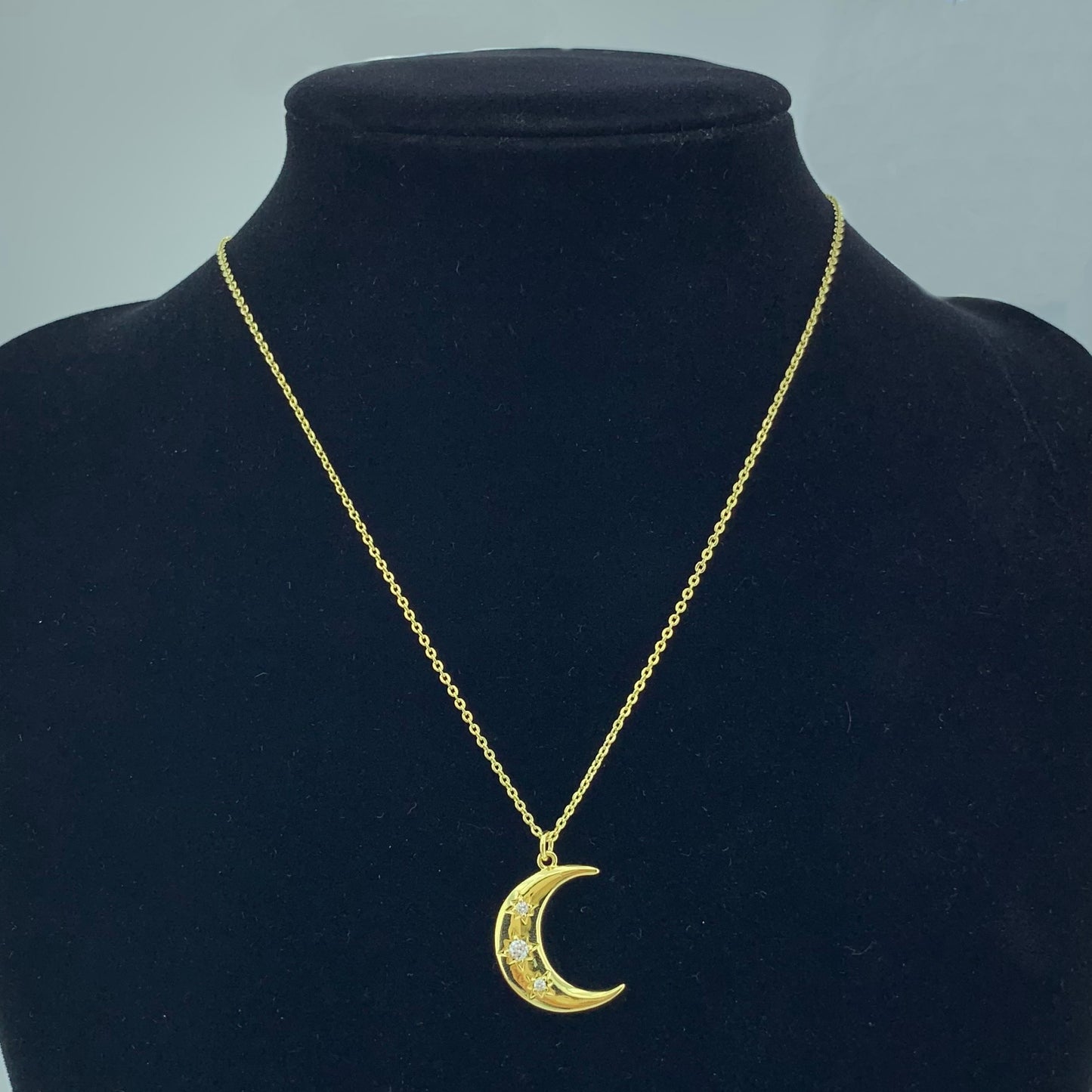 Women's CZ Crescent Moon Starburst Necklace