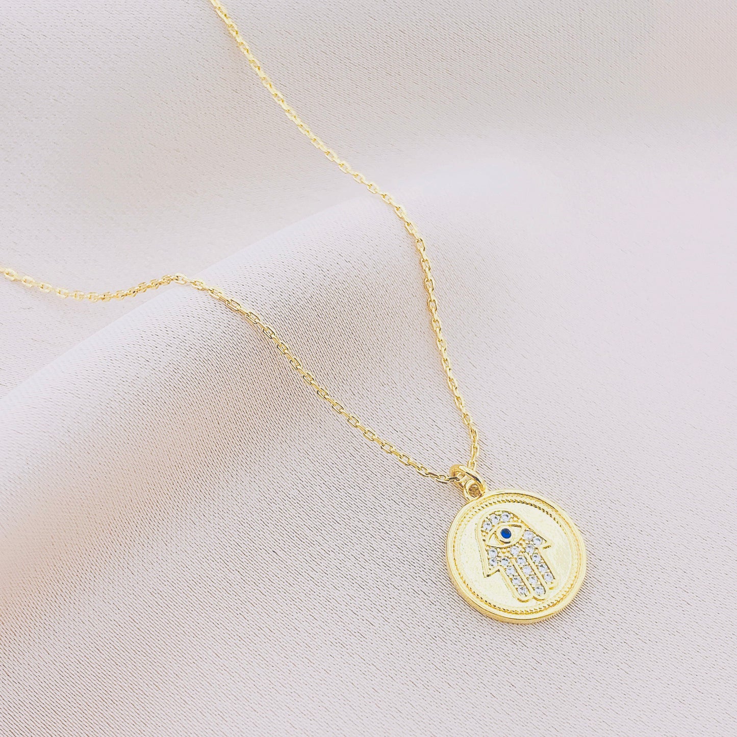 Women's Fashion CZ Hamsa Pendant Necklace