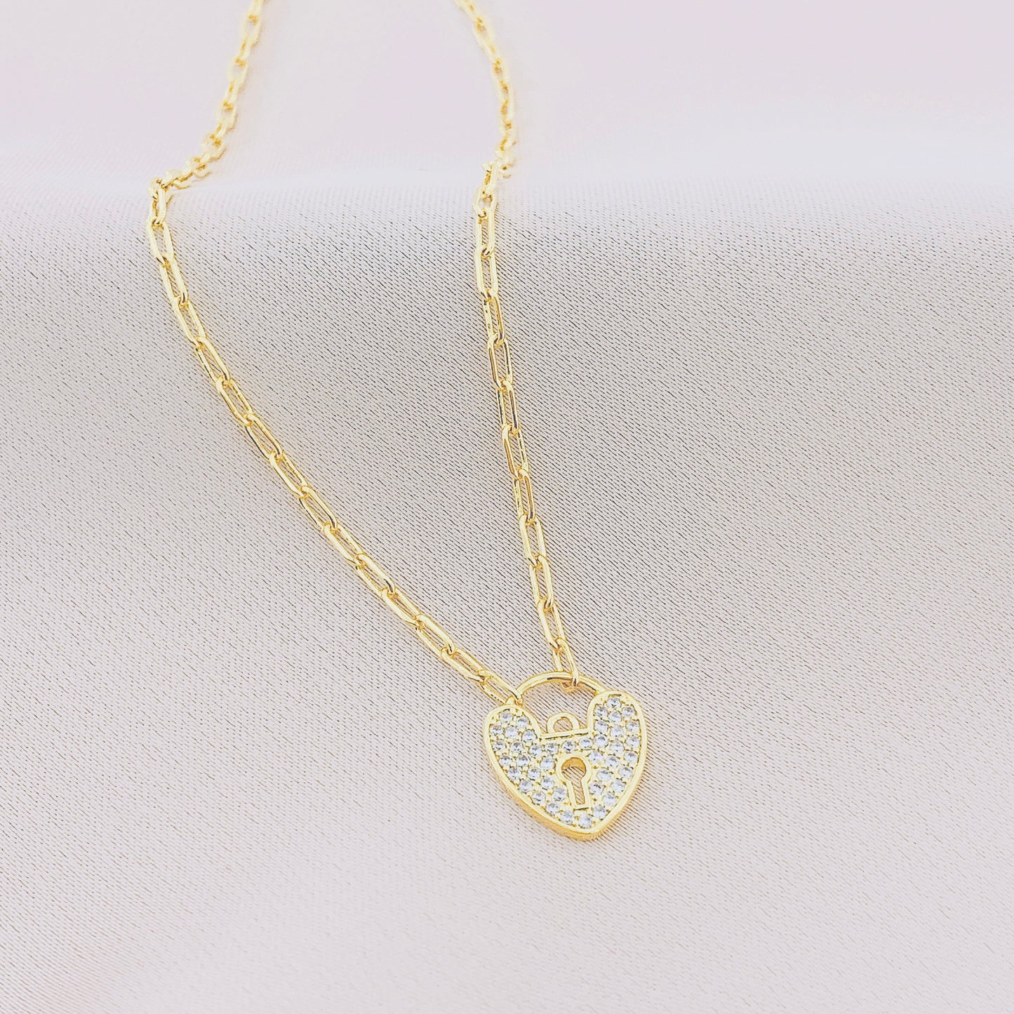Women's Fashion CZ Lock Pendant Necklace