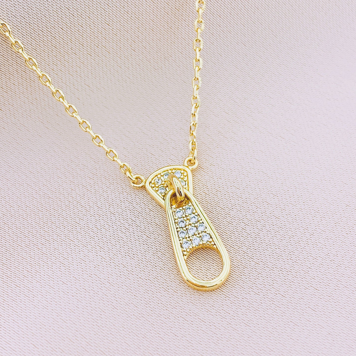 Women's Fashion CZ Zipper Pendant Necklace