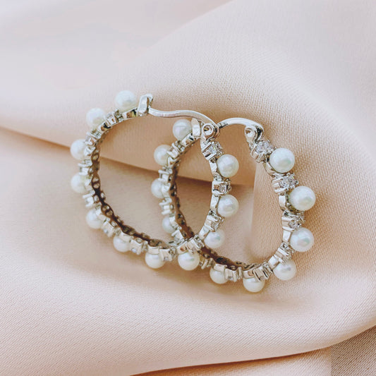 Women's Fashion CZ Hoop Pearl Earring