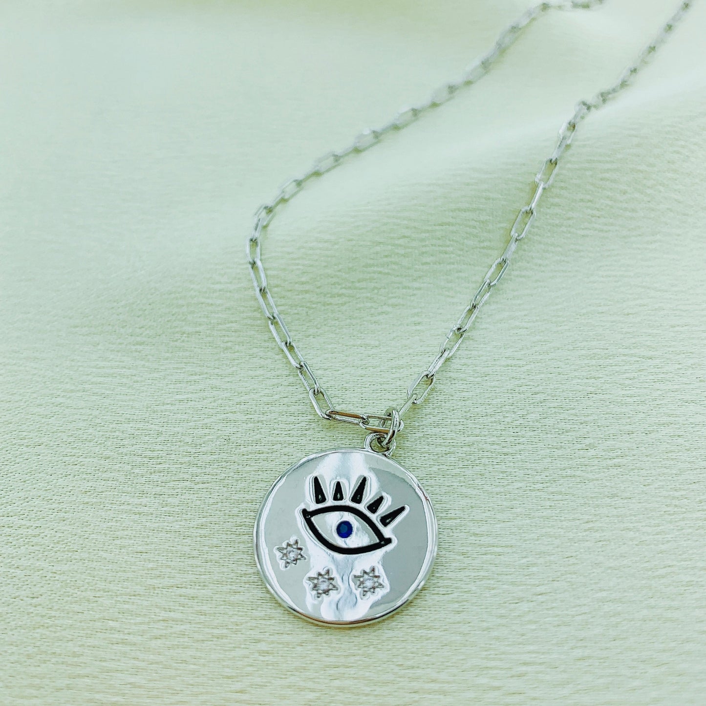 Women's CZ Starburst Evil eye Necklace