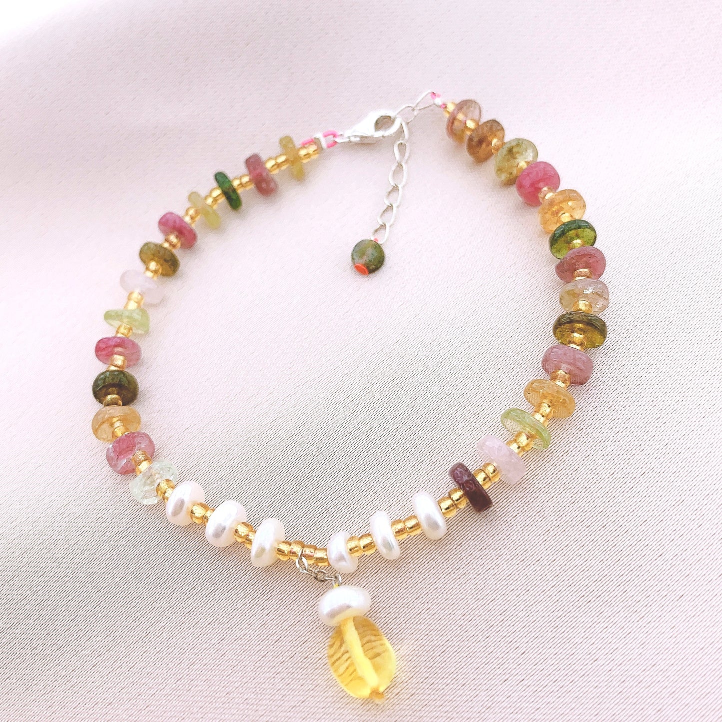 925 Silver Tourmaline Beads Gemstone Bracelet