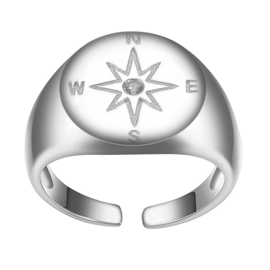 925 Silver Compass Pain Ajustable Open Ring