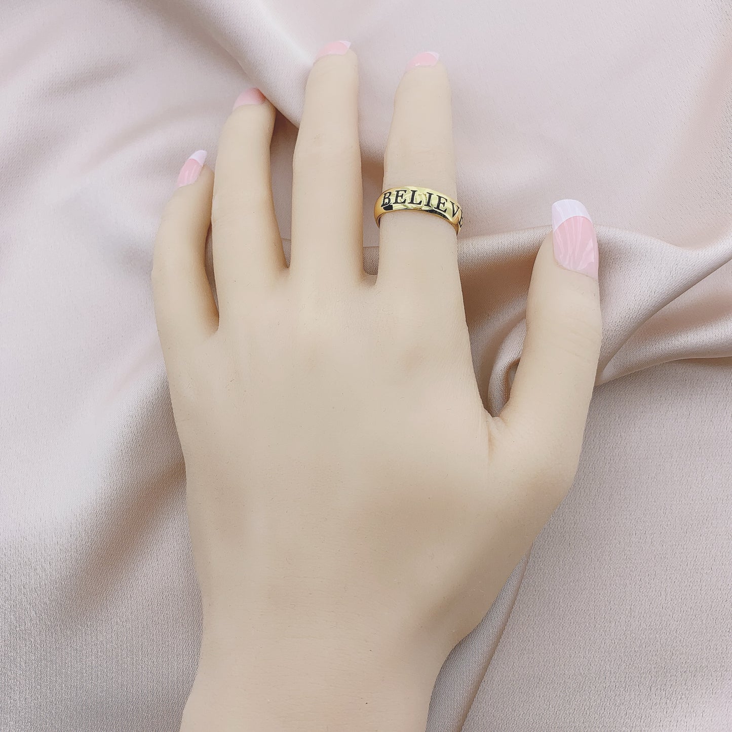Women's Engraved Believe Plain Ring