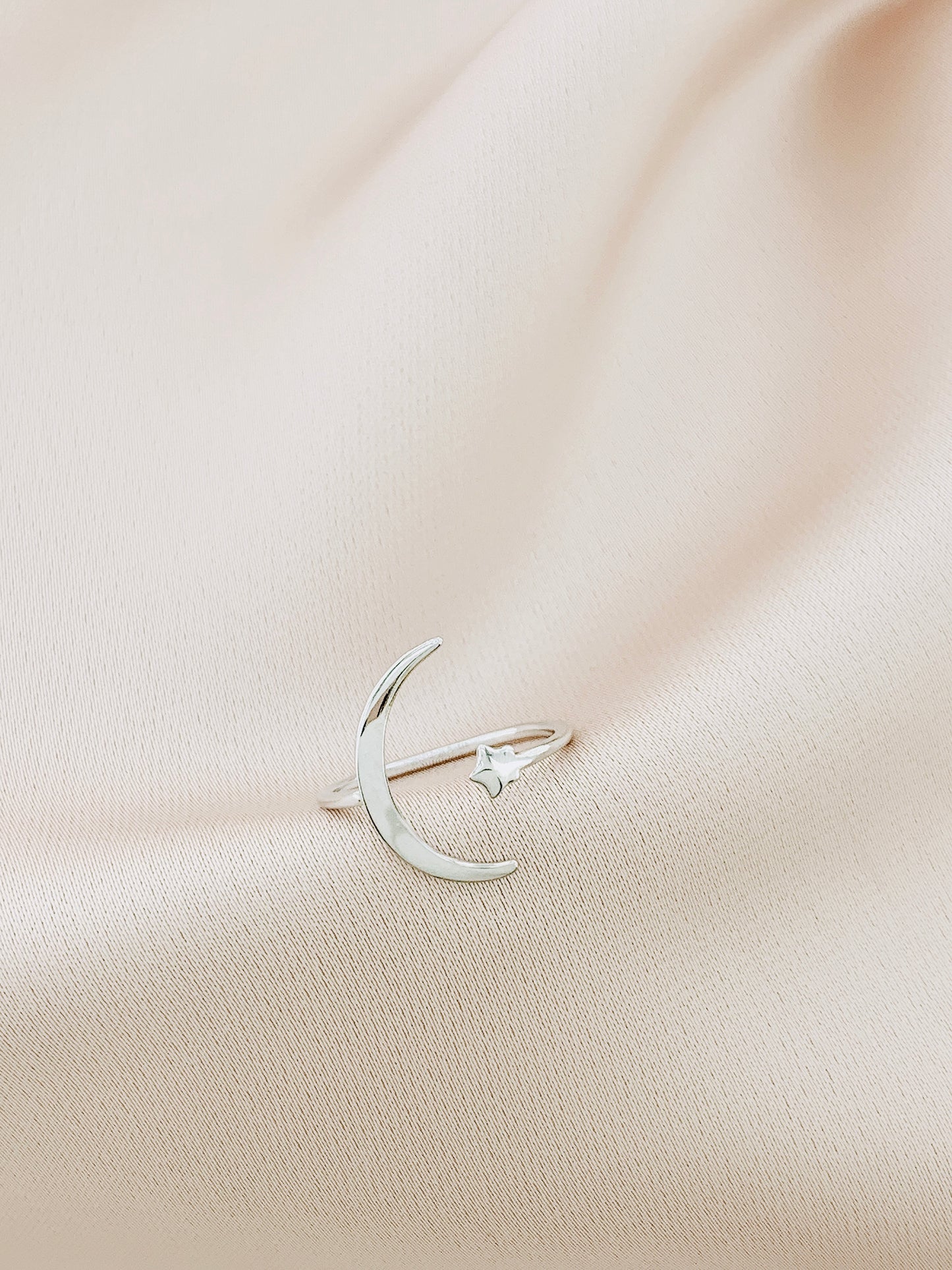 925 Silver Crecent Moon Star Ring