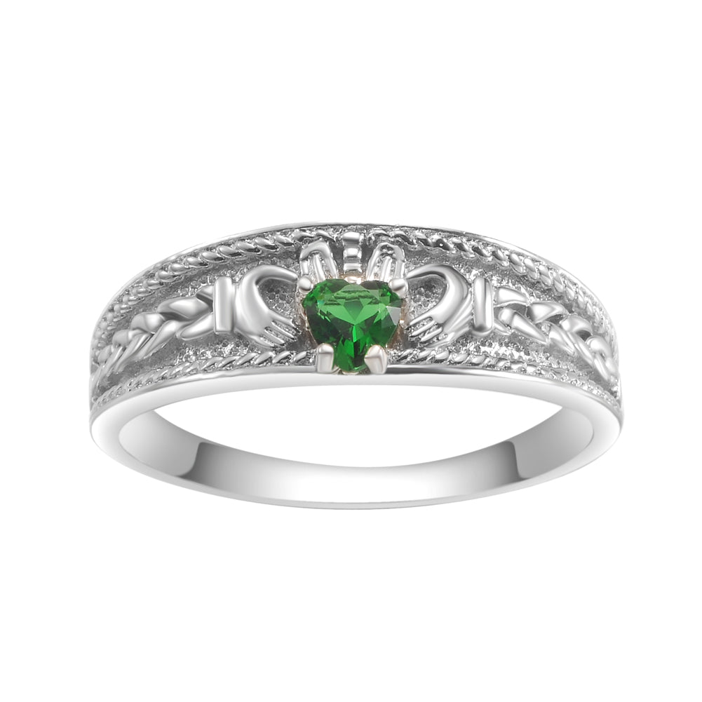 925 Silver Emerald Celtic Claddagh Rings