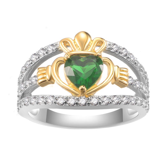 925 Silver Emerald Claddagh Ring
