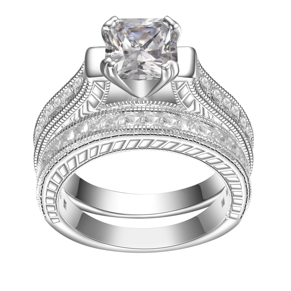 925 Silver Engagement Wedding Bridal Ring Sets 2pcs