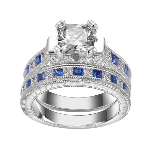 925 Silver Engagement Wedding Bridal Ring Sets 2pcs