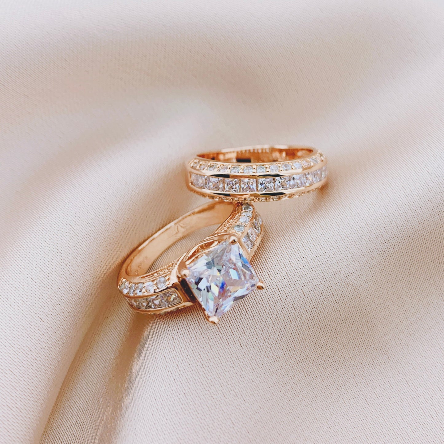 925 Silver CZ Engagement Wedding Bridal Ring Sets 2pcs