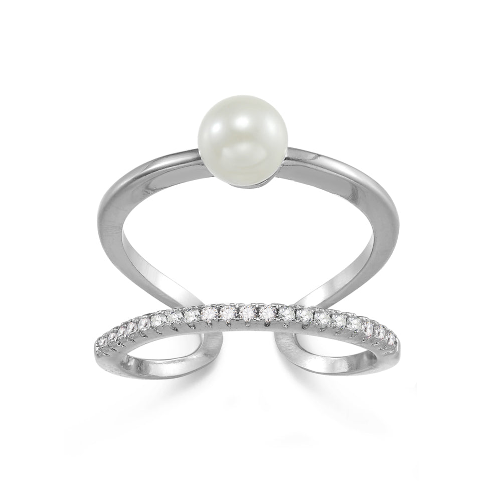Women's Fashion CZ Adjustable Open Pearl Ring