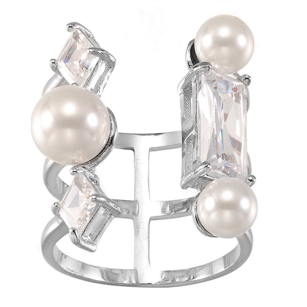 Women's Fashion CZ Adjustable Pearl Ring