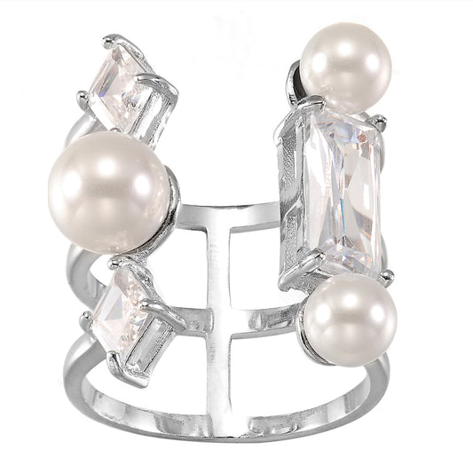 Women's Fashion CZ Adjustable Pearl Ring