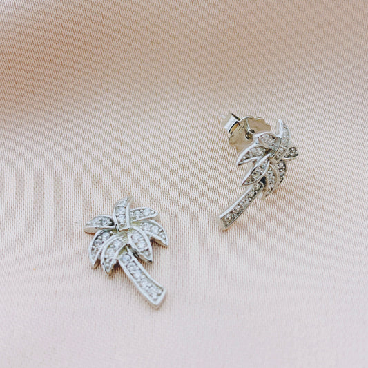 925 Silver Palm Tree CZ Stud Earring