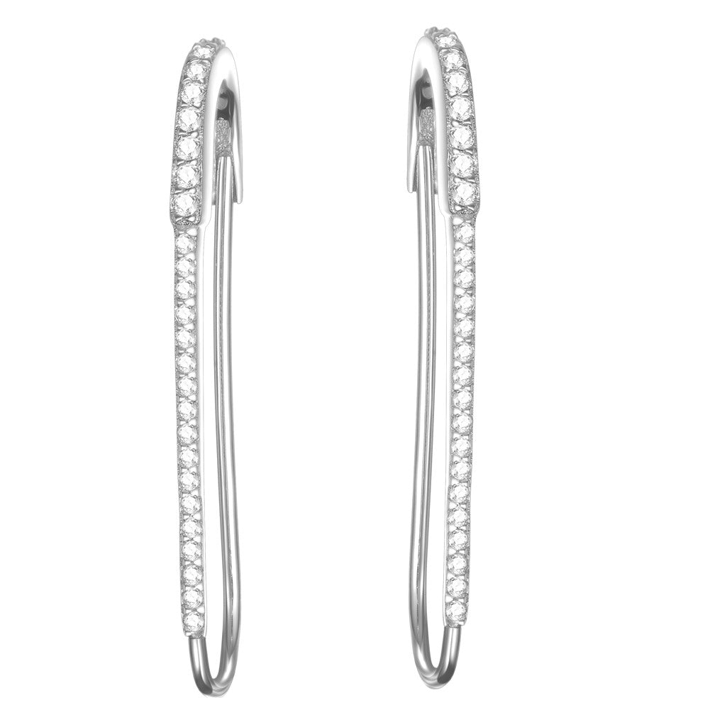 925 Silver Safety Pin CZ Earring