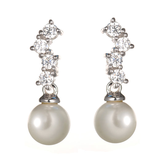 Women's Fashion CZ Bridal Wedding Pearl Earring