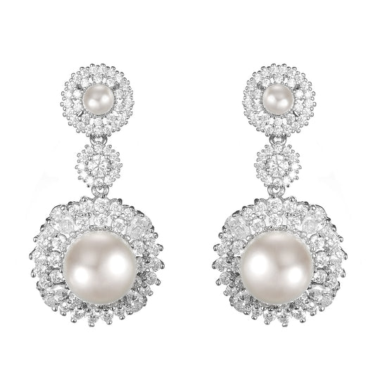 Women's Fashion CZ Bridal Wedding Pearl Earring