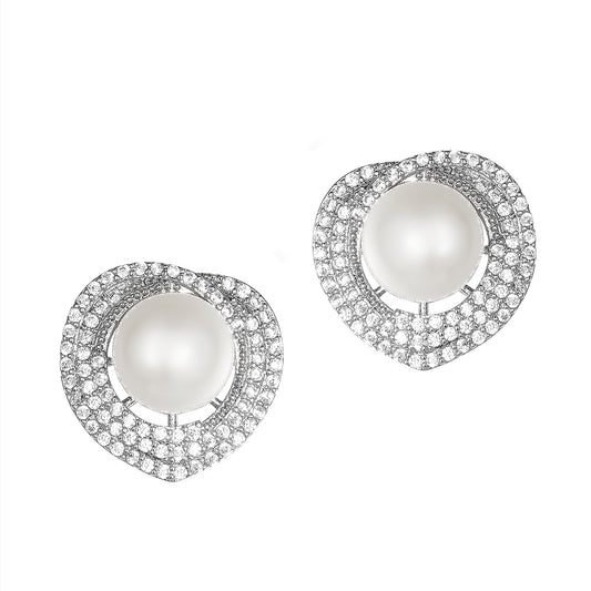 Women's Fashion CZ Bridal Wedding Pearl Earring