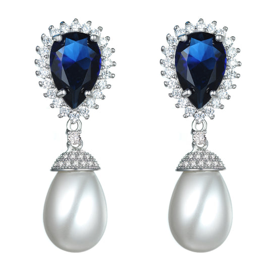 Women's Fashion CZ Bridal Wedding Pearl Earring