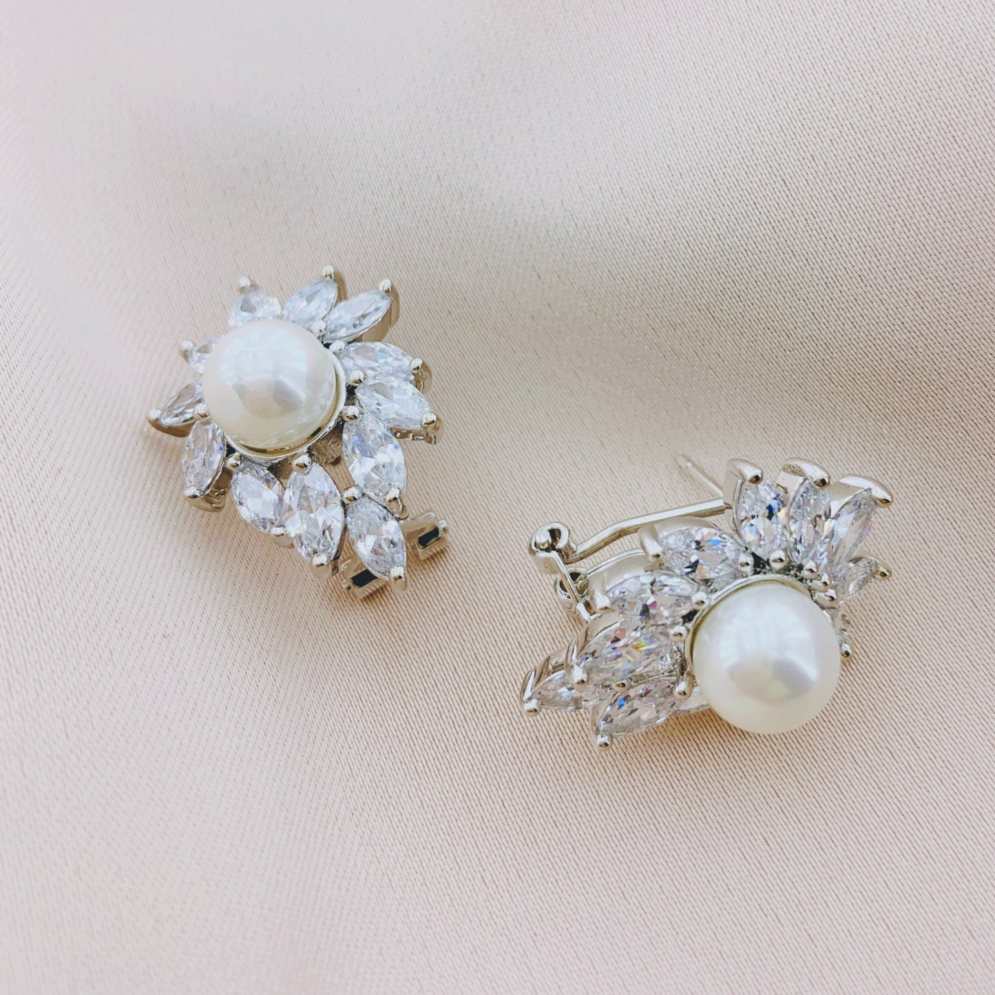 Women's Fashion CZ Pearl Bridal Wedding Earring