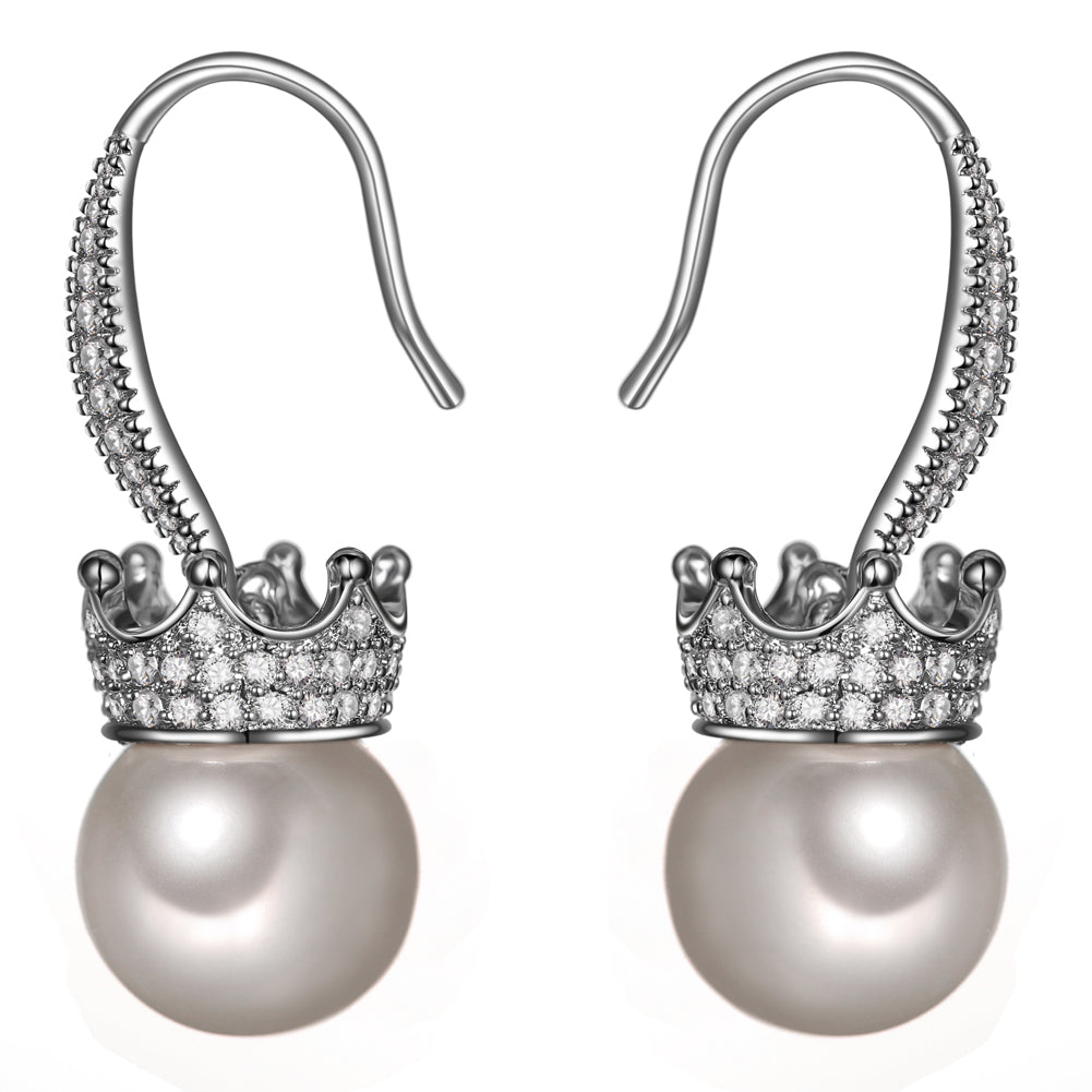 Women's Fashion Crown CZ Bridal Wedding Pearl Earring
