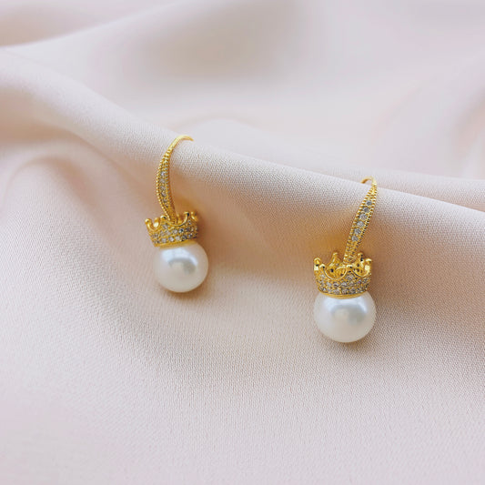 Women's Fashion Crown CZ Bridal Wedding Pearl Earring