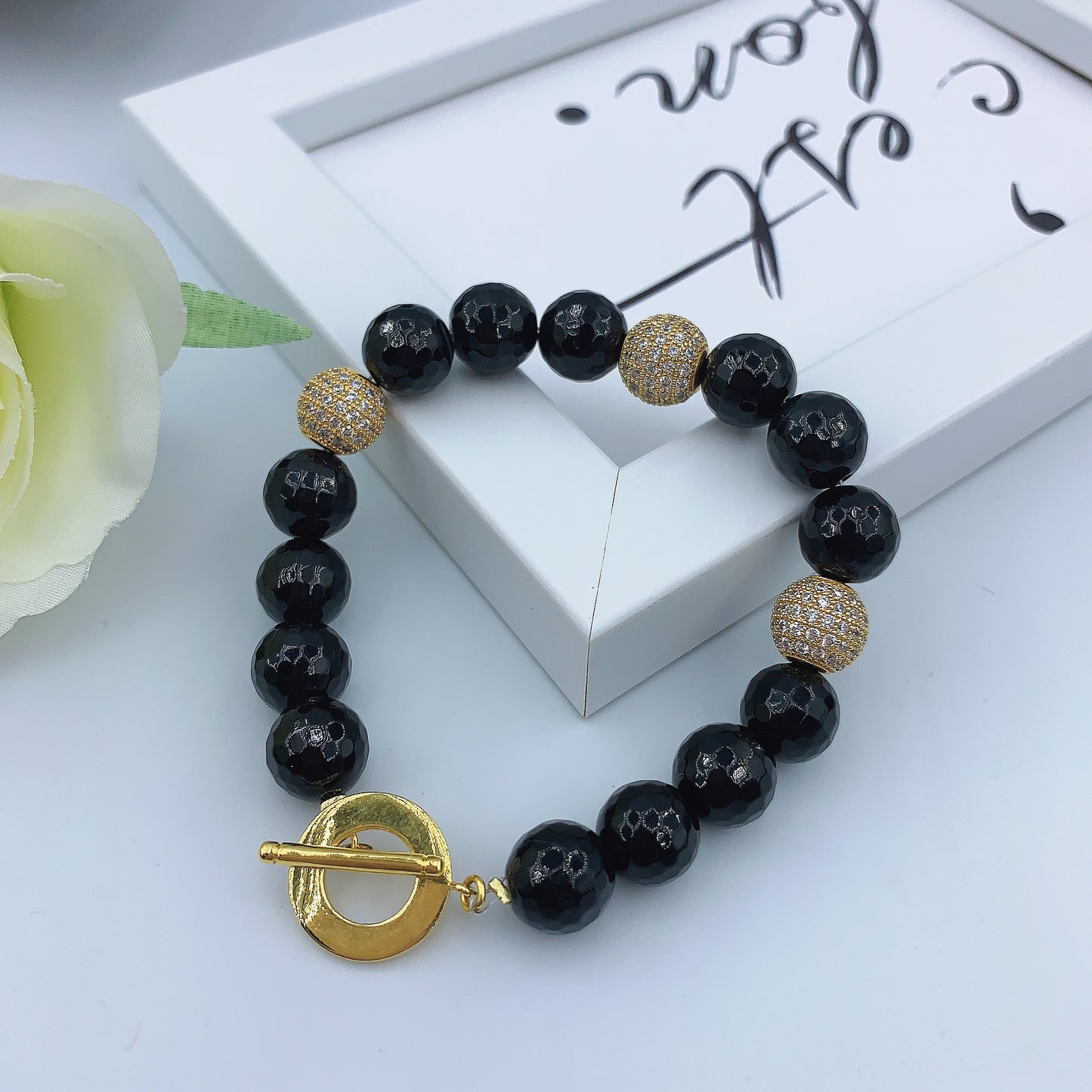Women's Fashion Black Onyx Beads Gemstone Bracelet