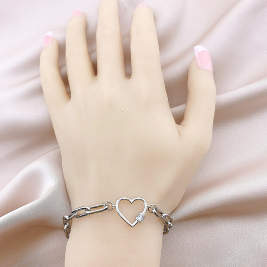 Women's Fashion Heart Paperclip Chain Bracelet