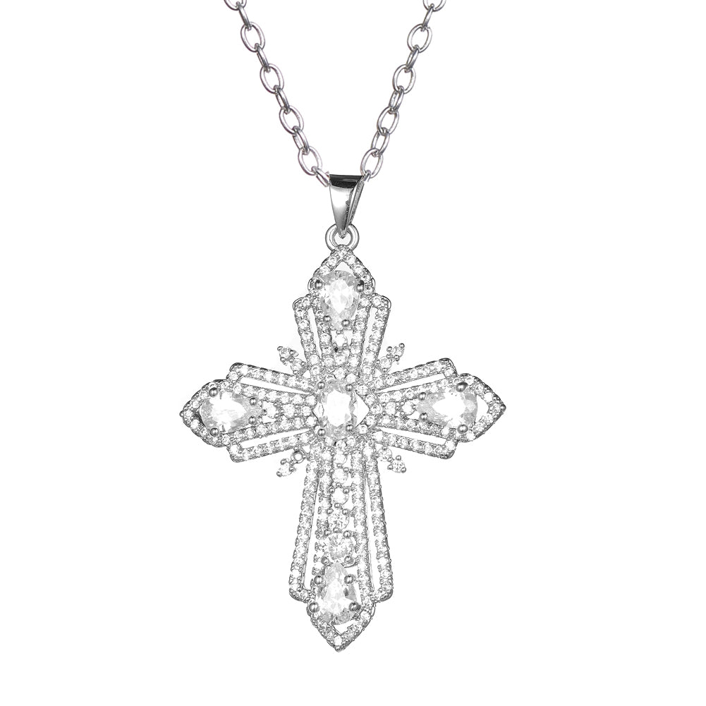 Womens's CZ Pendant Cross Necklace