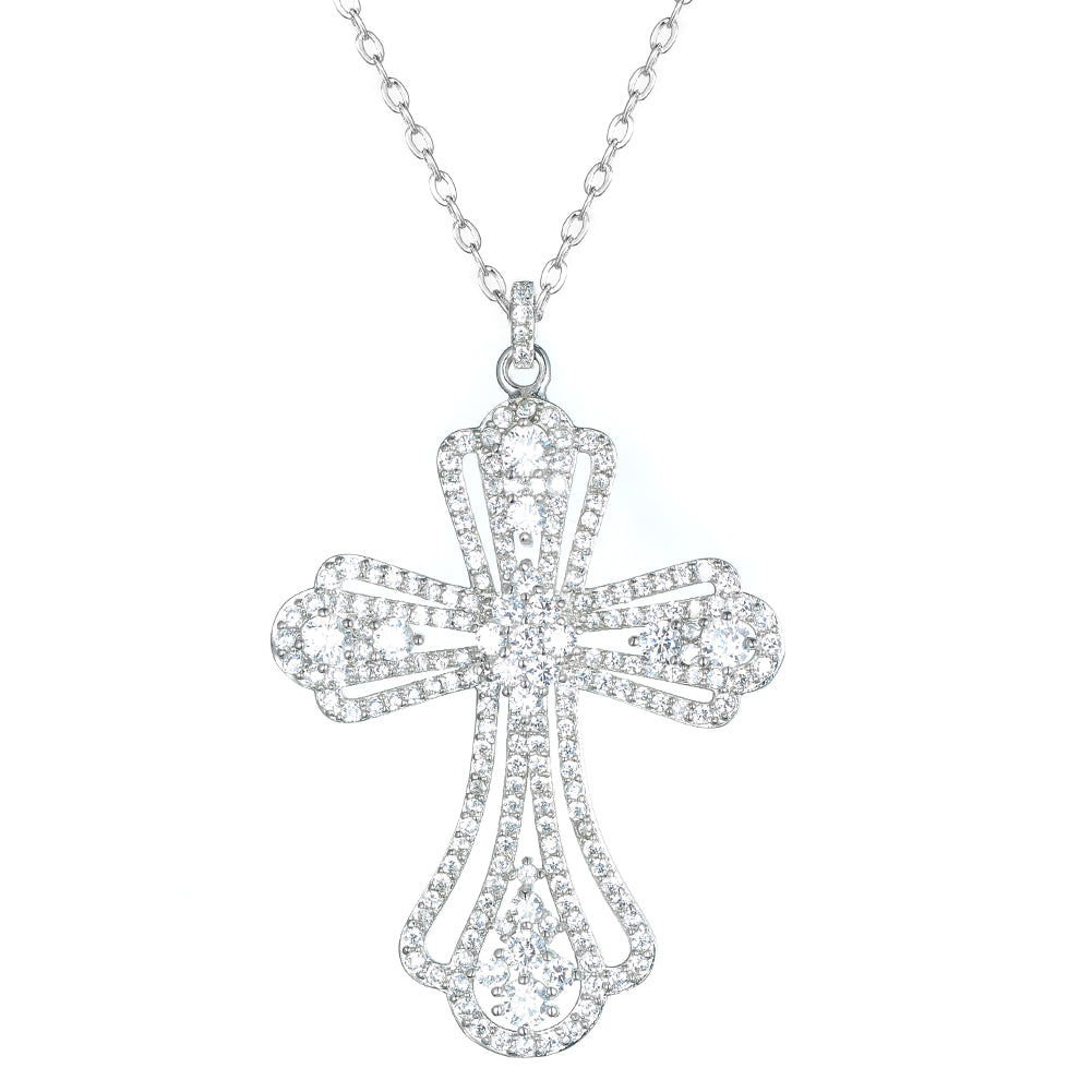 Womens's CZ Pendant Cross Necklace