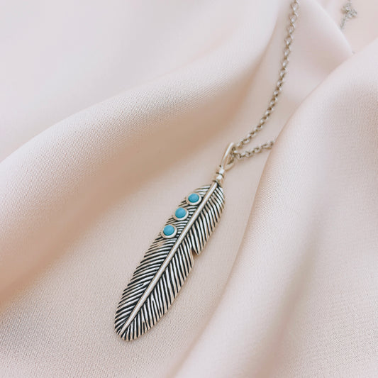 Women's Feather Vintage Antique Pendant Necklace
