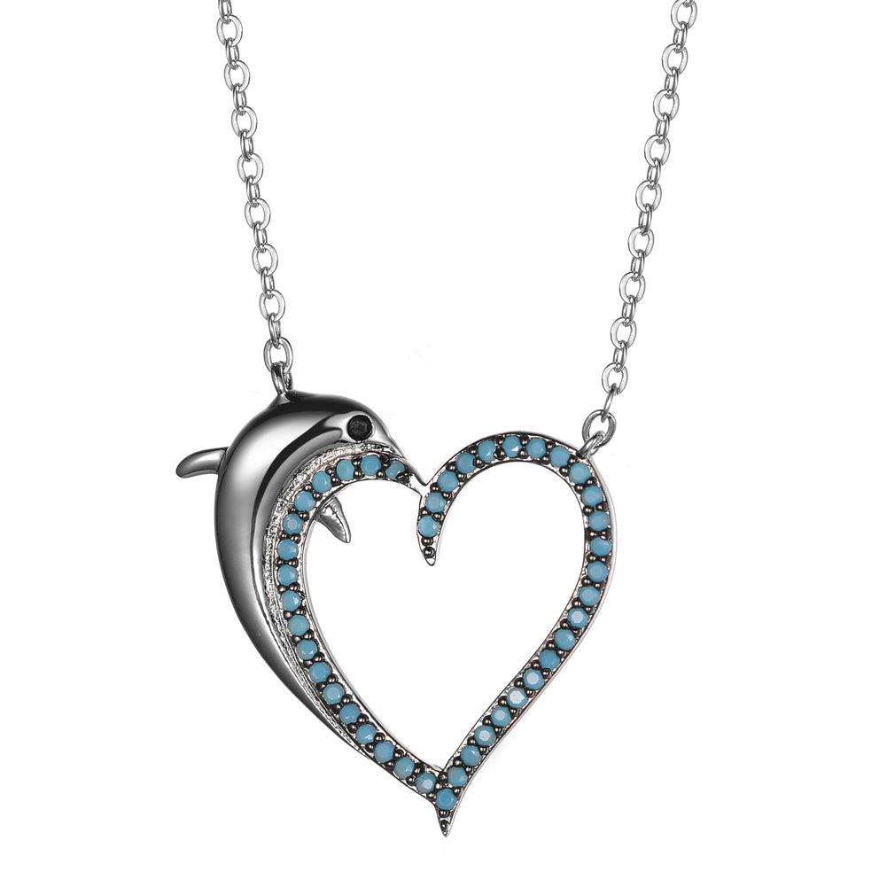 Women's Fashion CZ Dolphin Animal Necklace