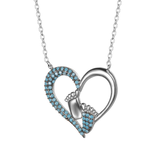Women's Fashion CZ Footprint Heart Necklace