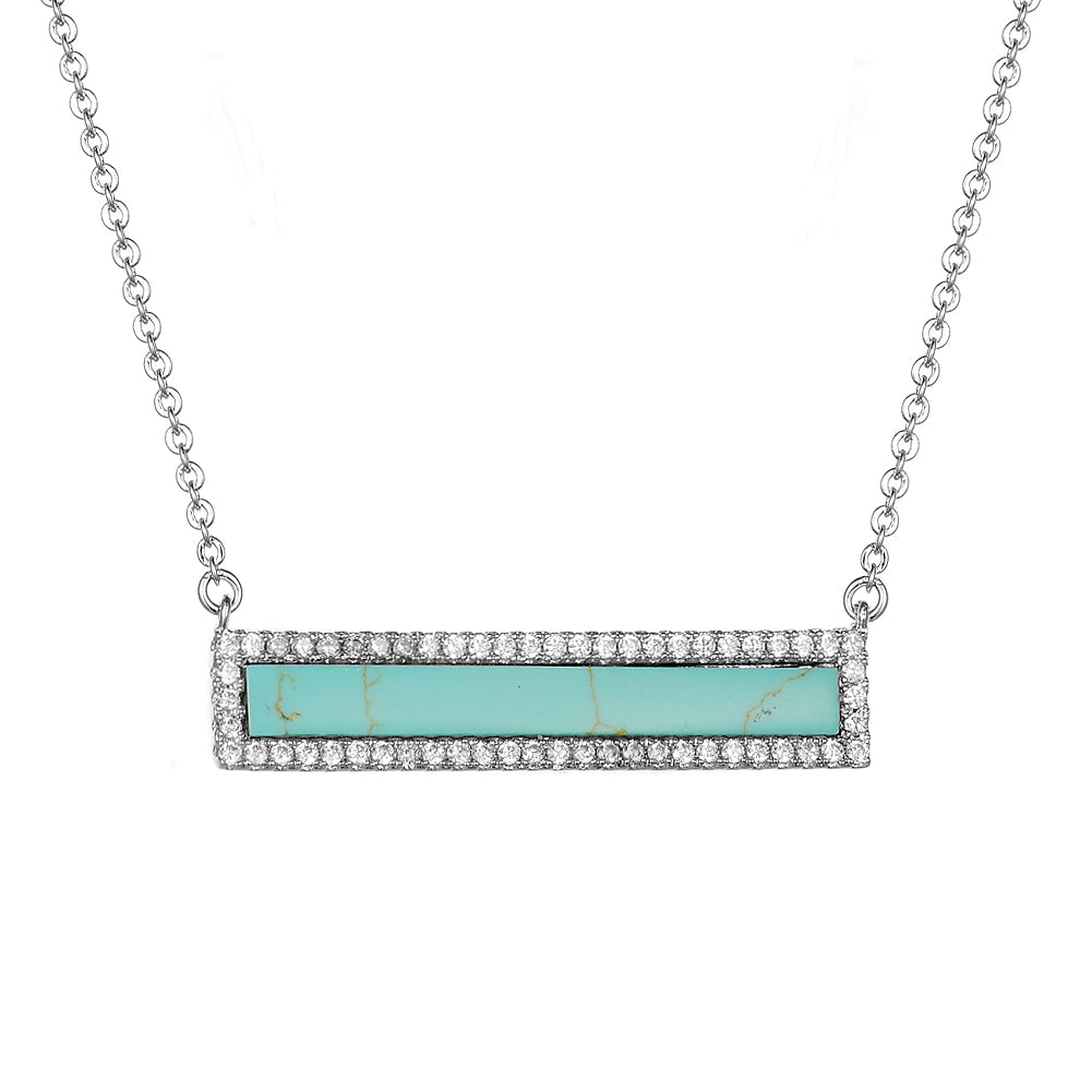 Women's Fashion CZ Turquoise Onlyx Mother of Pearl Bar Necklace