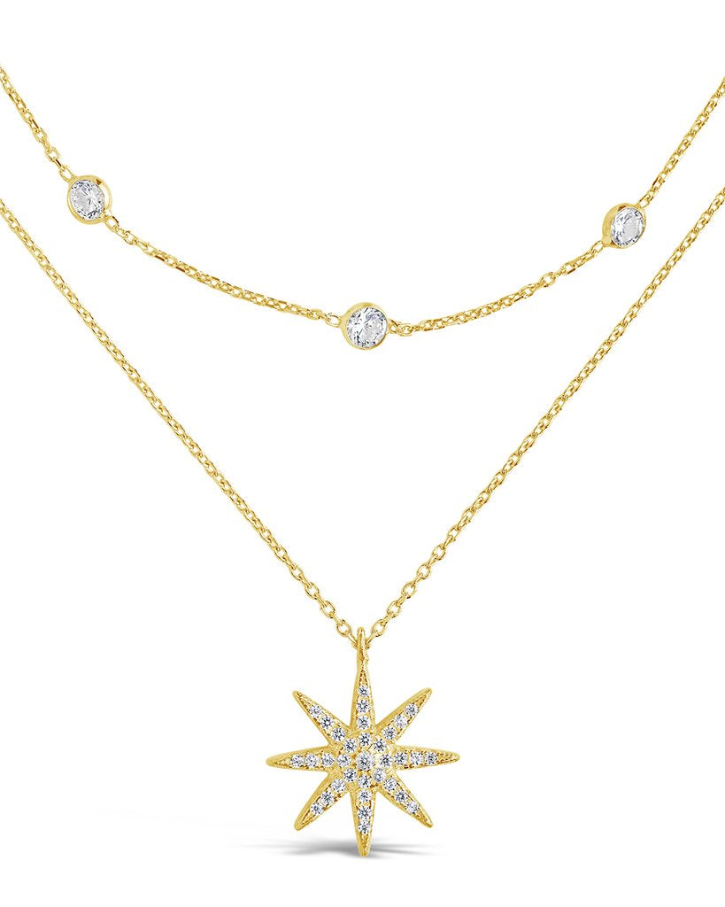 925 Silver Starburst Long Layer Necklace