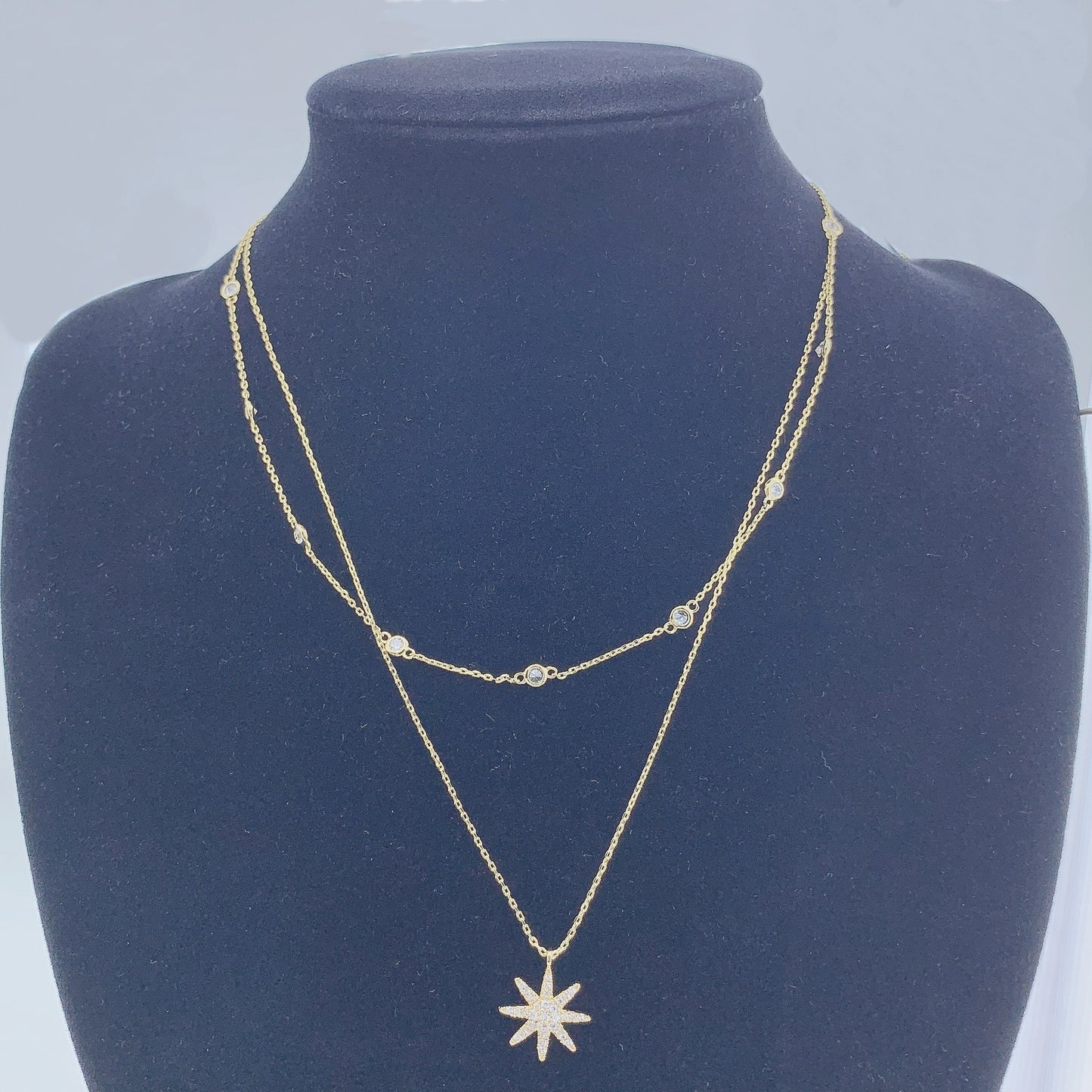 925 Silver Starburst Long Layer Necklace
