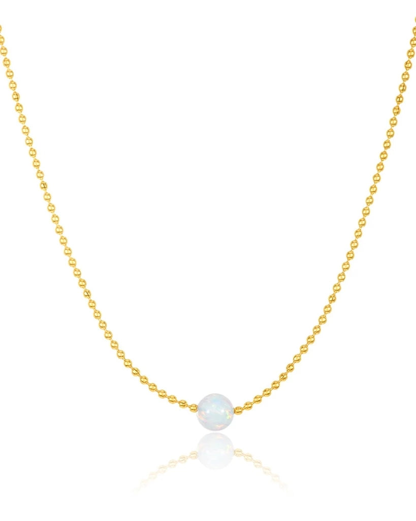 925 Silver Round Bead Opal Necklace