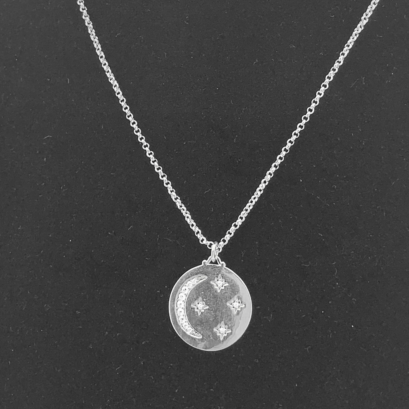 Women's CZ Crescent Moon Starburst Necklace