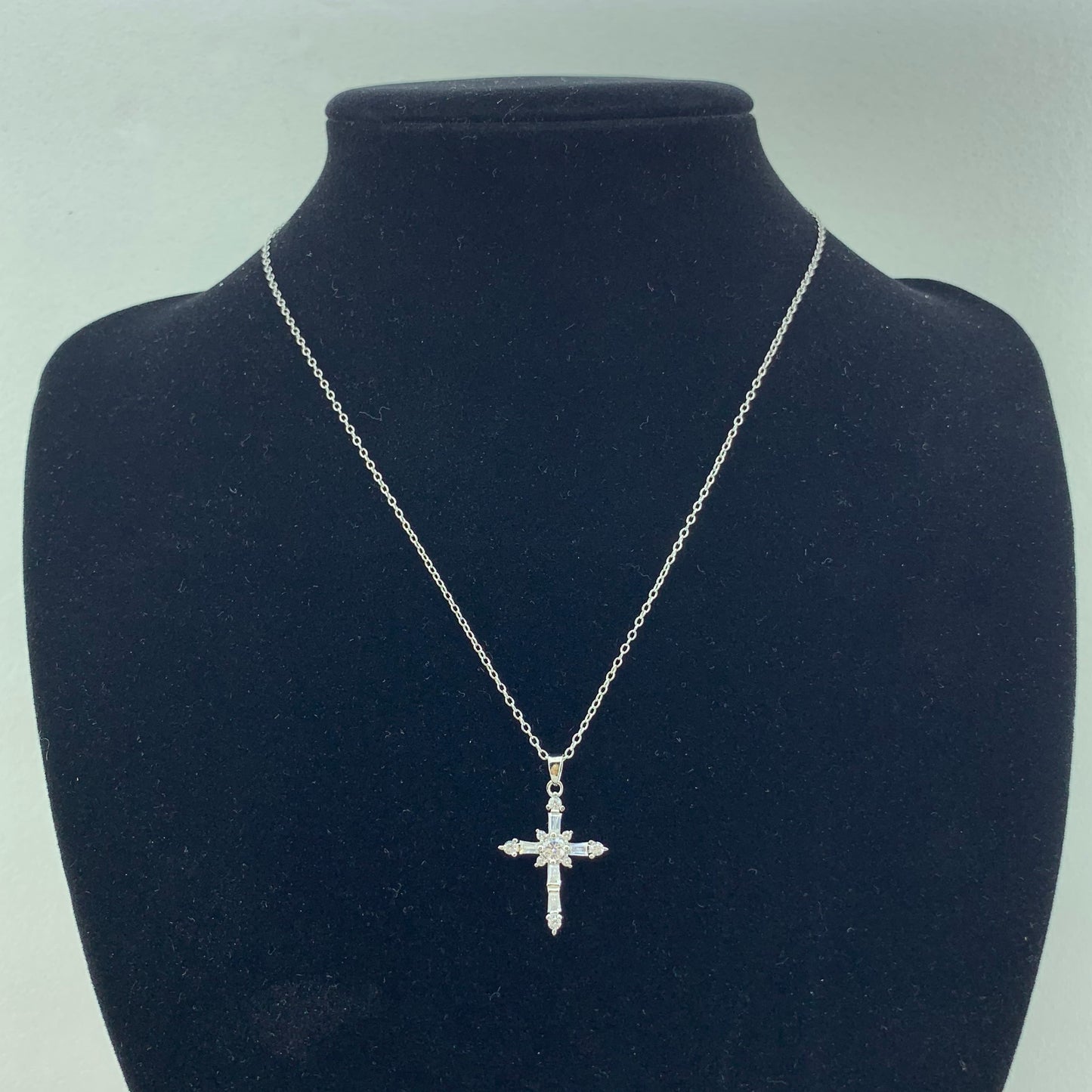925 Silver CZ Pendant Cross Necklace