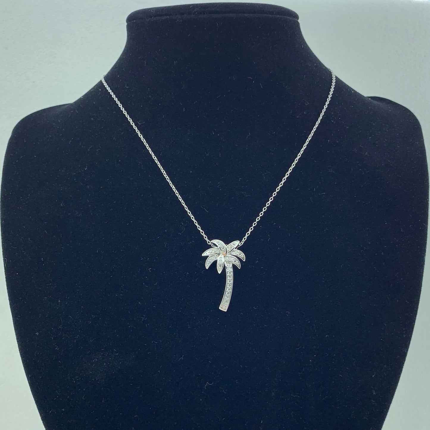 925 Silver CZ Pendant Palm Necklace