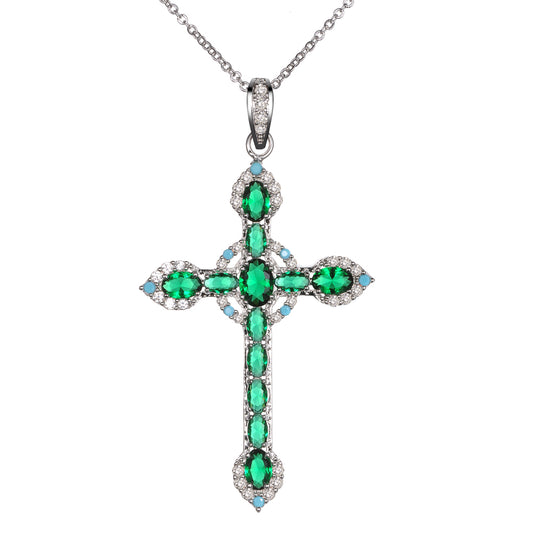 925 Silver CZ Cross Pendant Necklace