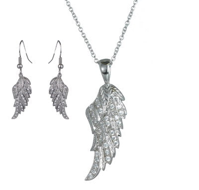 Women's Fashion Angel Wing Feather CZ Jewelry Sets